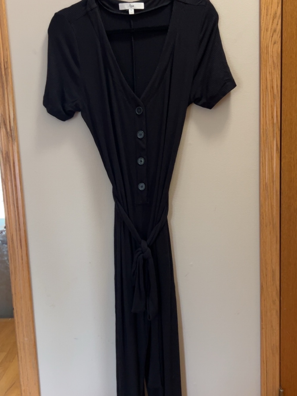 Ripe Black Button-Front Jumpsuit with Tie Waist